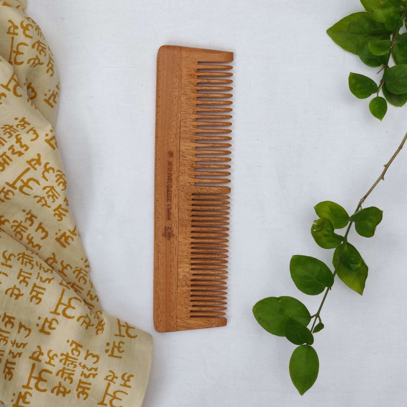 Buy Neem Wood Comb - Wide and Narrow Spaced Teeth - Detangling & Styling - Pack of 2 | Shop Verified Sustainable Hair Comb on Brown Living™