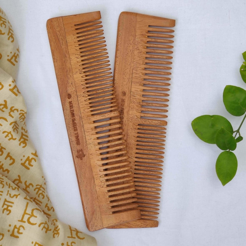 Buy Neem Wood Comb - Wide and Narrow Spaced Teeth - Detangling & Styling - Pack of 2 | Shop Verified Sustainable Hair Comb on Brown Living™