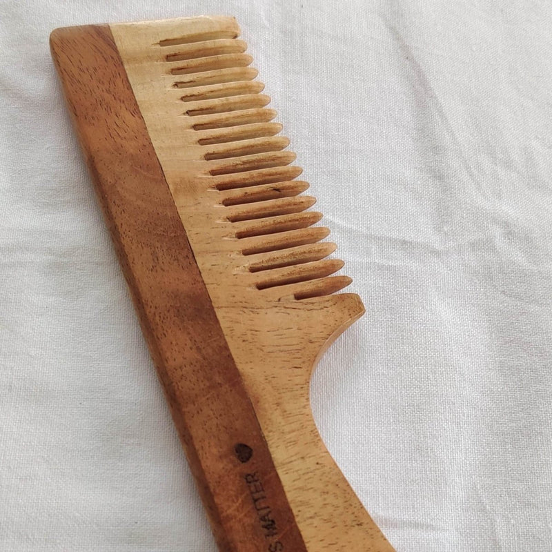 Buy Neem Wood Comb - Wide Teeth with Handle - Detangling & Styling - Pack of 1 | Shop Verified Sustainable Hair Comb on Brown Living™