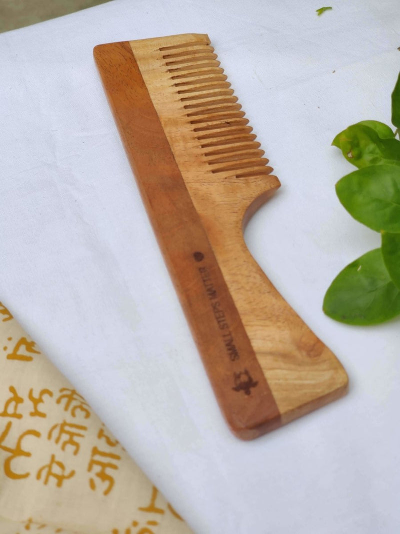 Buy Neem Wood Comb - Wide Teeth with Handle - Detangling & Styling - Pack of 1 | Shop Verified Sustainable Hair Comb on Brown Living™