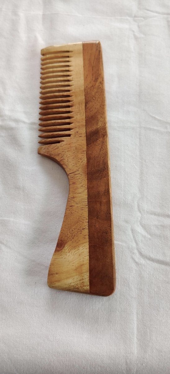 Buy Neem Wood Comb - Wide Teeth with Handle - Detangling & Styling - Pack of 1 | Shop Verified Sustainable Hair Comb on Brown Living™