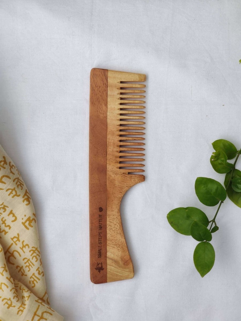 Buy Neem Wood Comb - Wide Teeth with Handle - Detangling & Styling - Pack of 4 | Shop Verified Sustainable Hair Comb on Brown Living™