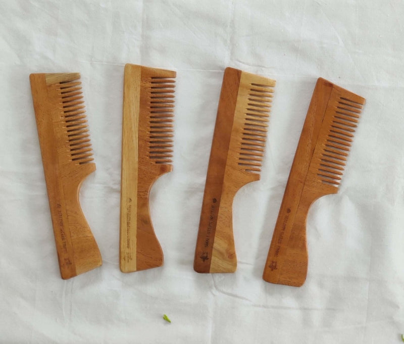 Buy Neem Wood Comb - Wide Teeth with Handle - Detangling & Styling - Pack of 4 | Shop Verified Sustainable Hair Comb on Brown Living™