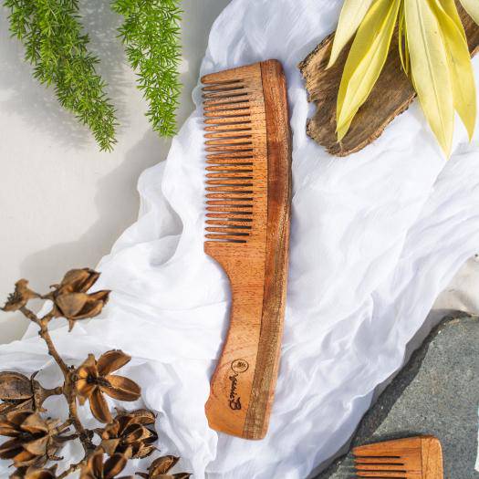 Buy Neem Wood Comb with Handle | Shop Verified Sustainable Hair Comb on Brown Living™