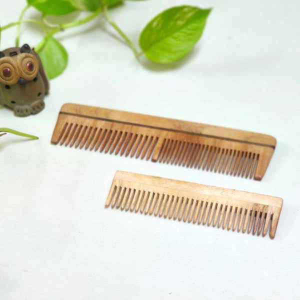 Buy Neem Wood Combs - Dual teeth comb and pocket comb - set of 2 | Shop Verified Sustainable Hair Comb on Brown Living™