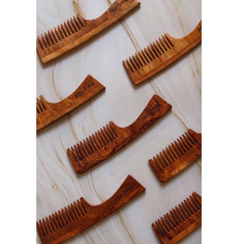 Buy Neem wood Handle Comb | Wide Toothed Tips | With Anti-Fungal Properties | Pack of 2 | Shop Verified Sustainable Hair Comb on Brown Living™