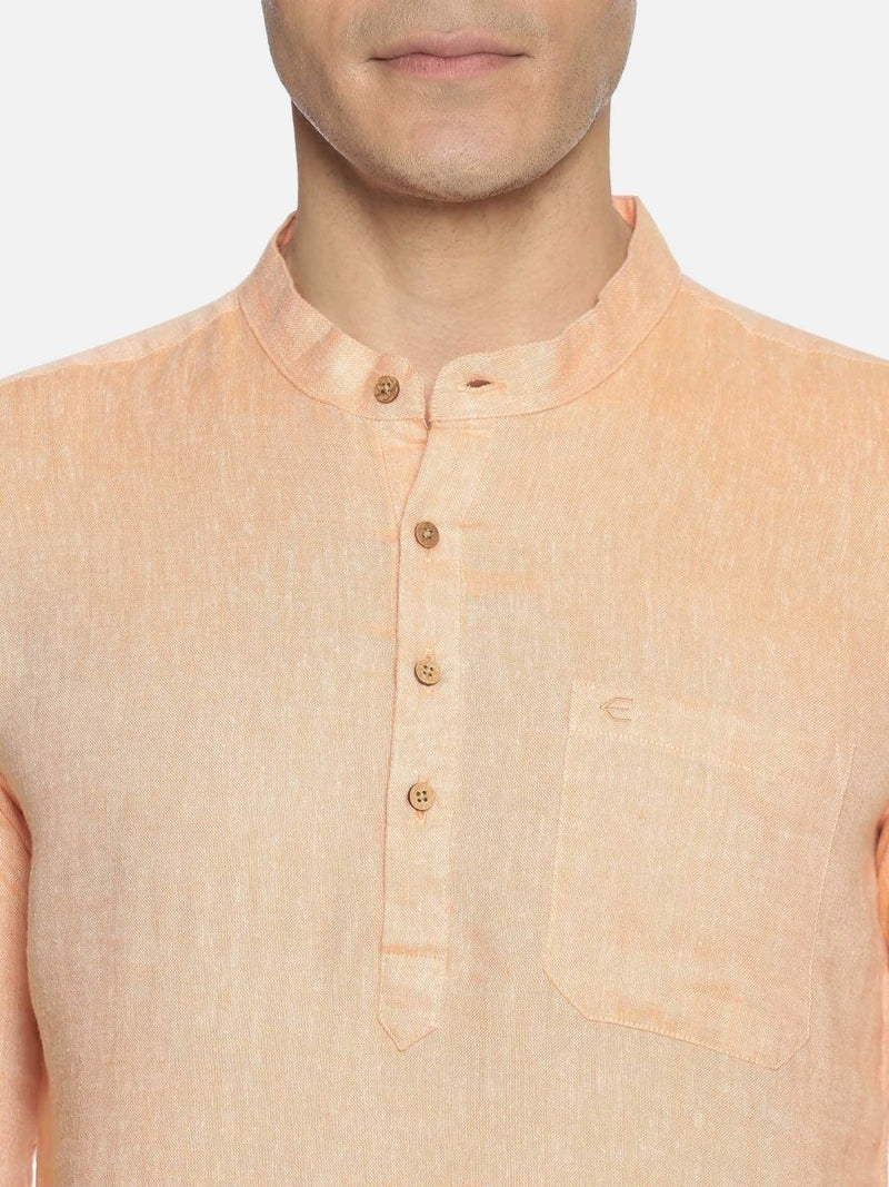 Buy Neon Saffron Colour Hemp Short Kurta | Shop Verified Sustainable Mens Kurta on Brown Living™