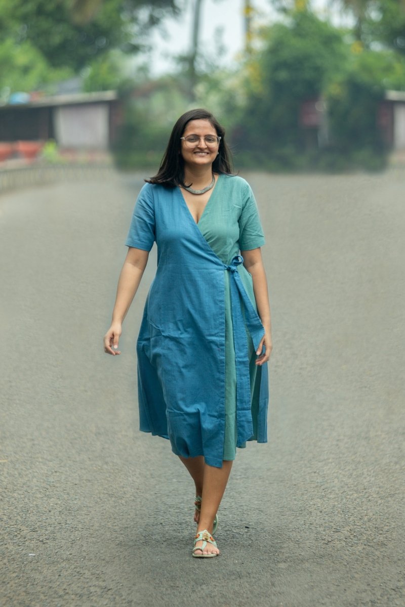 Buy Northern Lights Khadi Wrap Dress | Shop Verified Sustainable Products on Brown Living