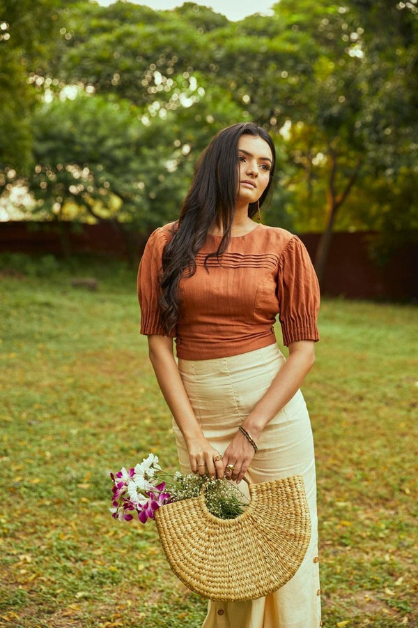 Buy Nutmeg Breezy Blouse | Brown Bamboo Hemp Fabric Top | Shop Verified Sustainable Womens Top on Brown Living™