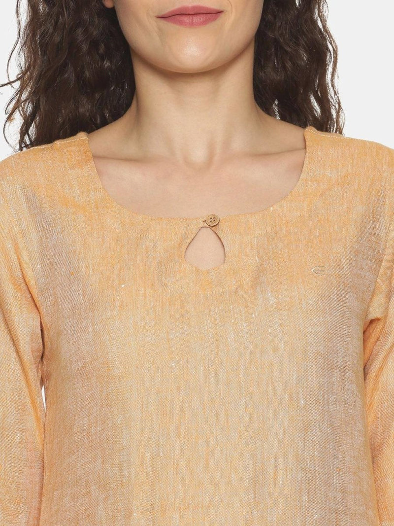 Buy Orange Colour Solid Hemp Straight Long Kurta For Women | Shop Verified Sustainable Womens Kurta on Brown Living™