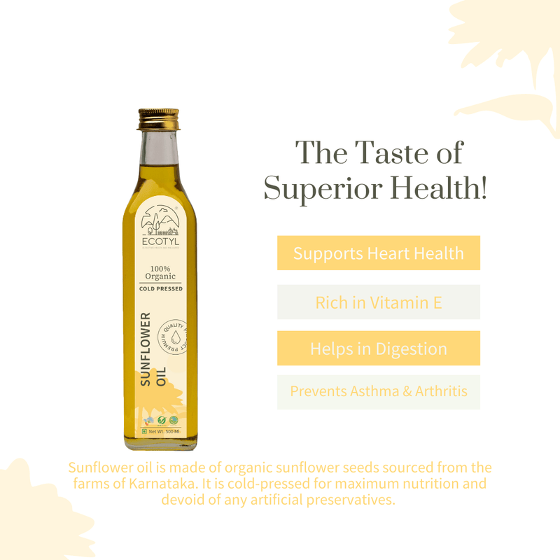 Buy Organic Cold-Pressed Sunflower Oil - 500ml | Shop Verified Sustainable Cooking Oils on Brown Living™