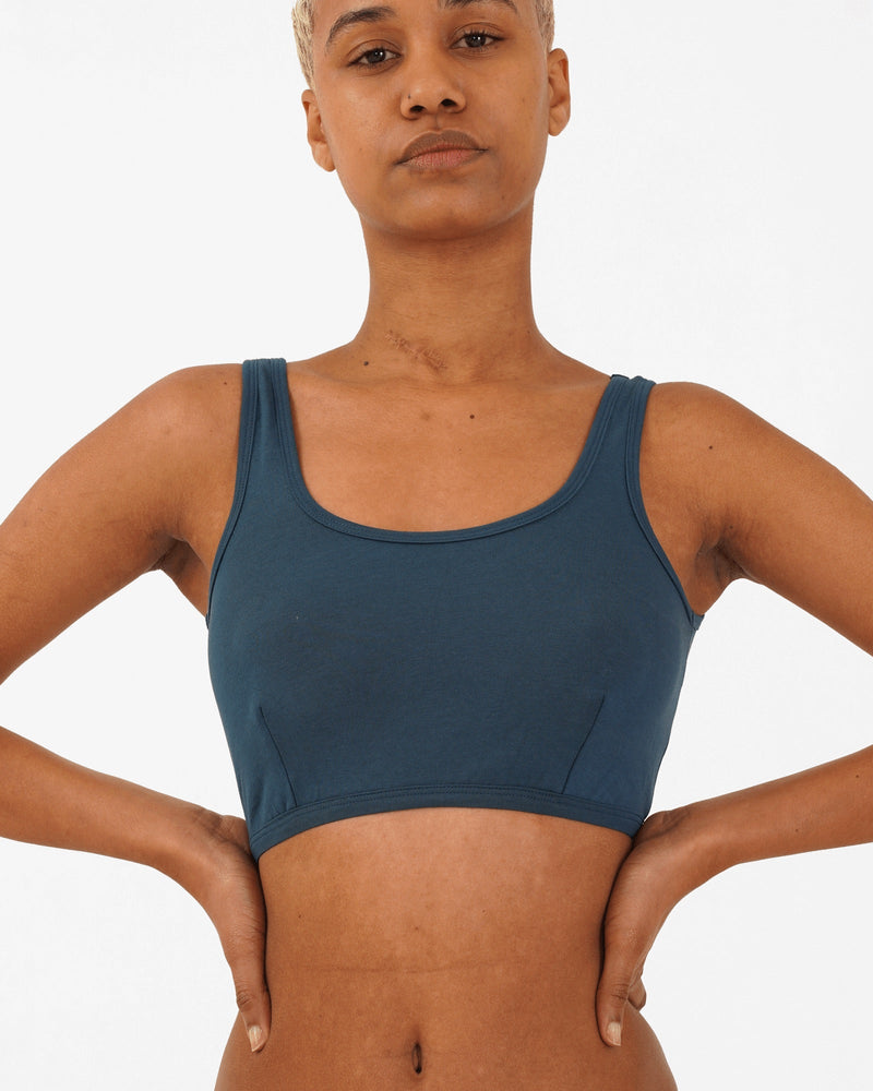 Organic Cotton Bra- Blue | Verified Sustainable Womens Top on Brown Living™