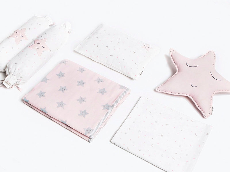 Buy Organic Cotton Cot Bedding Set Sleepy Star Pink | Shop Verified Sustainable Baby Bed Protectors on Brown Living™