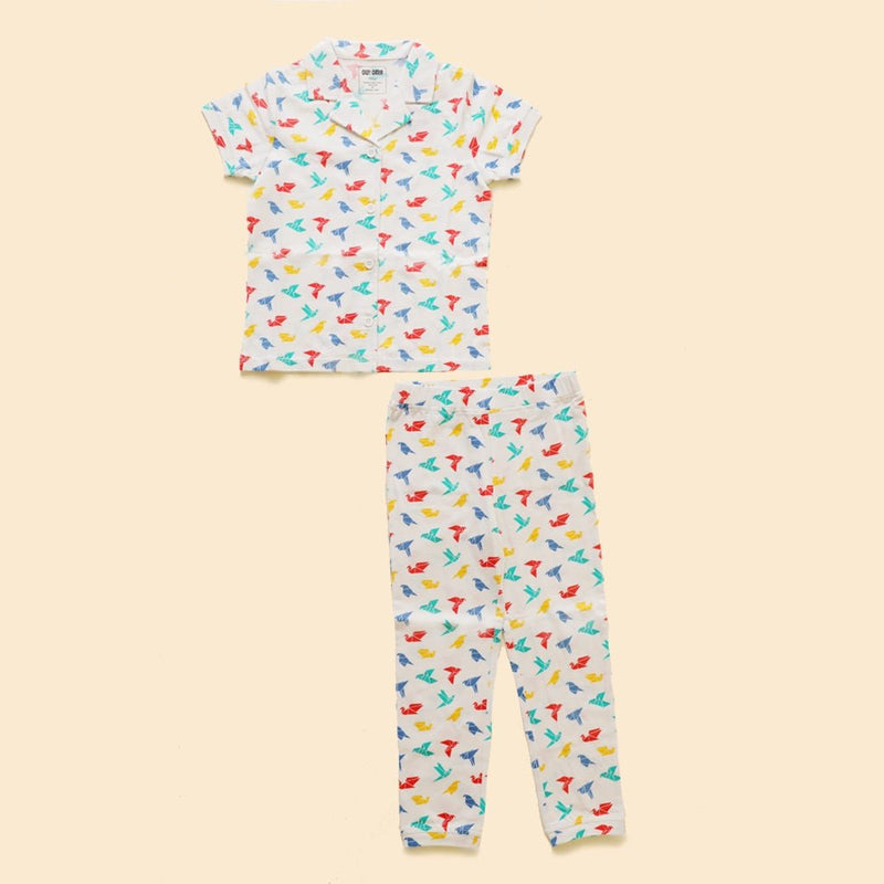 Buy Organic Cotton Half Sleeve Nightsuit- Gummy Birds | Shop Verified Sustainable Kids Nightwear on Brown Living™