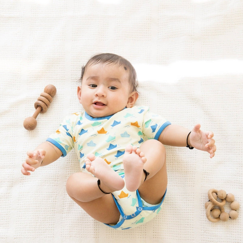 Buy Organic Cotton Half Sleeves Bodysuit- Paper Boat | Shop Verified Sustainable Kids Onesies on Brown Living™