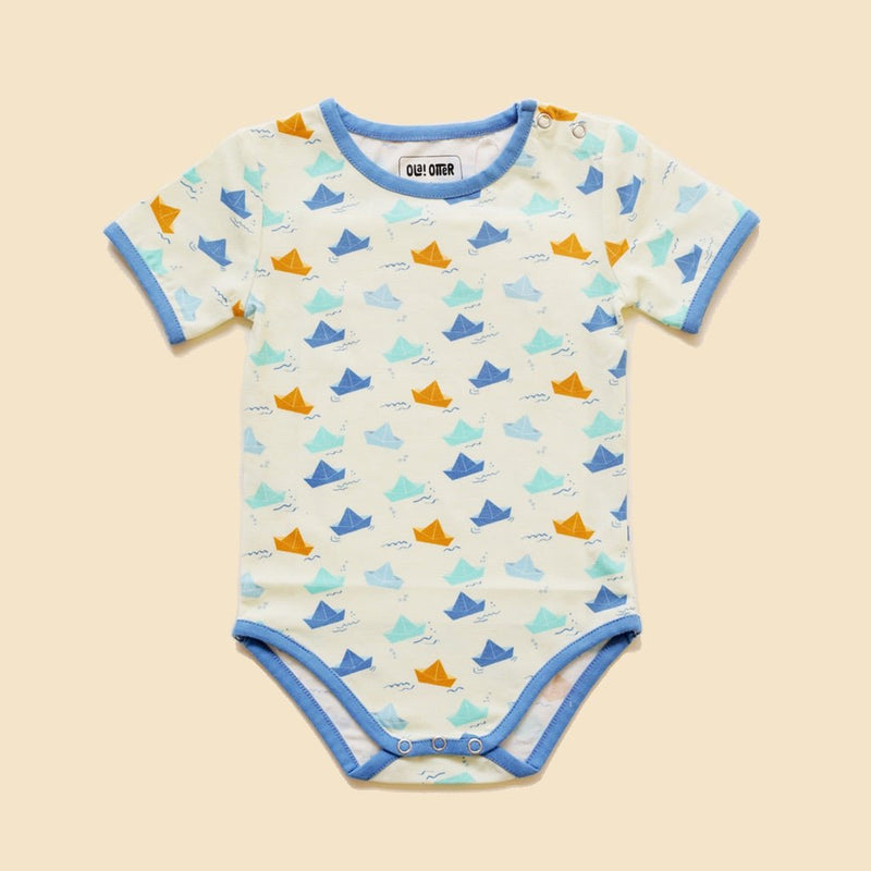 Buy Organic Cotton Half Sleeves Bodysuit- Paper Boat | Shop Verified Sustainable Kids Onesies on Brown Living™