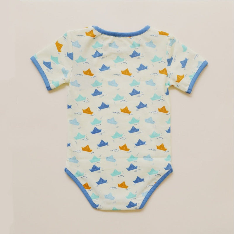 Buy Organic Cotton Half Sleeves Bodysuit- Paper Boat | Shop Verified Sustainable Kids Onesies on Brown Living™