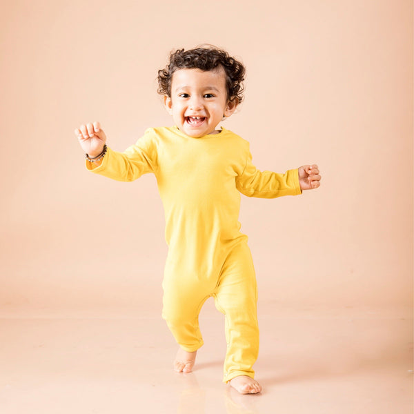 Organic Cotton Romper- Dandelion Yellow | Verified Sustainable Kids Sleepsuits on Brown Living™