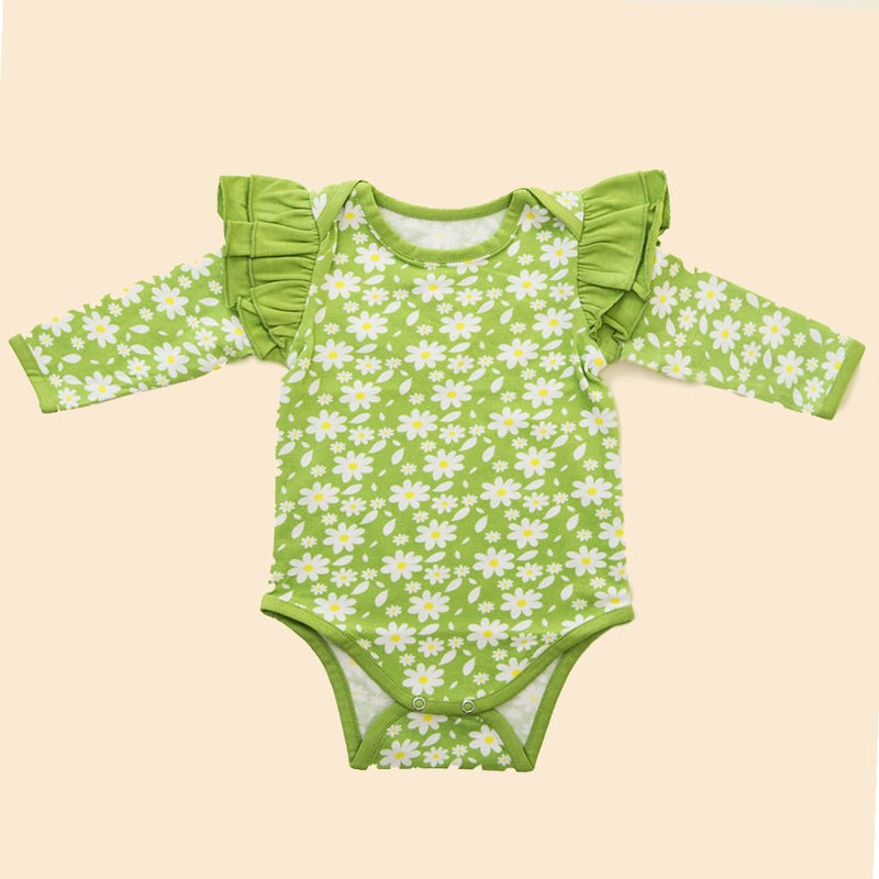 Buy Organic Cotton Ruffle Full Sleeve Bodysuit- Breezy Daisy | Shop Verified Sustainable Kids Onesies on Brown Living™