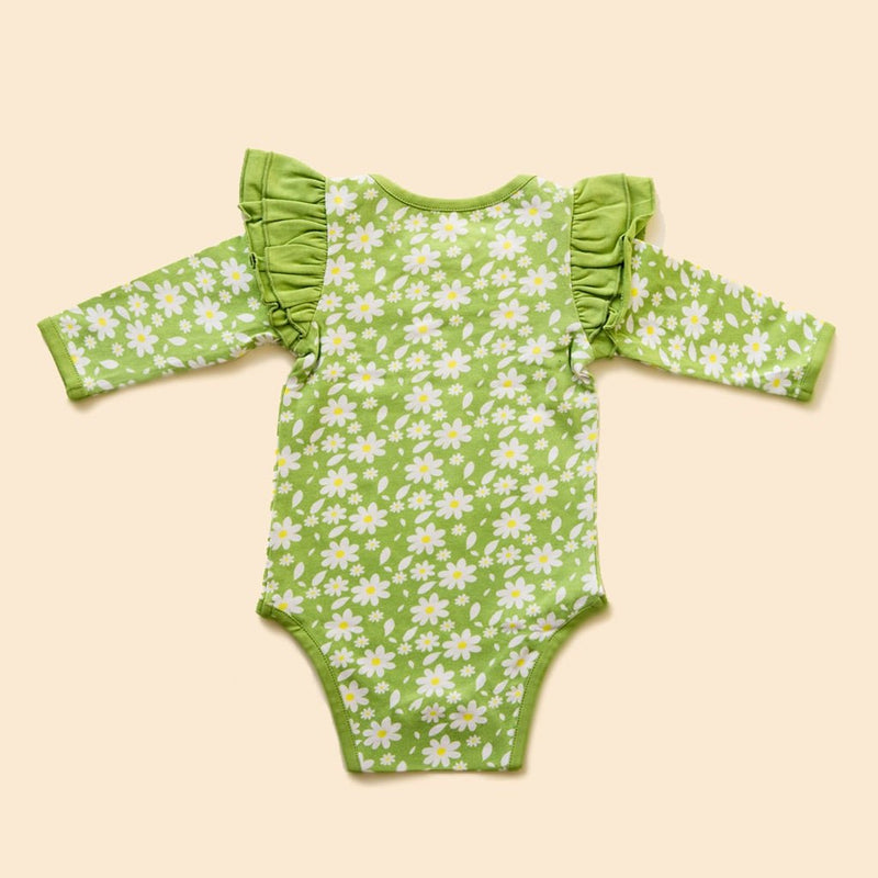 Buy Organic Cotton Ruffle Full Sleeve Bodysuit- Breezy Daisy | Shop Verified Sustainable Kids Onesies on Brown Living™