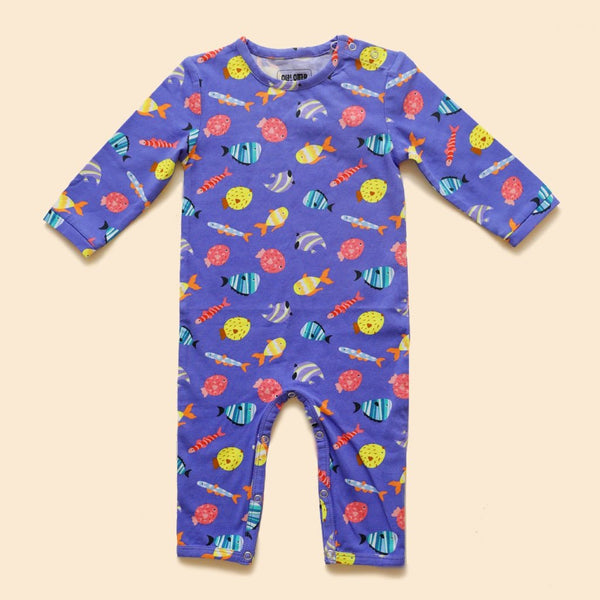 Buy Organic Cotton Sleepsuit- Fuzzy Fishes | Shop Verified Sustainable Kids Sleepsuits on Brown Living™