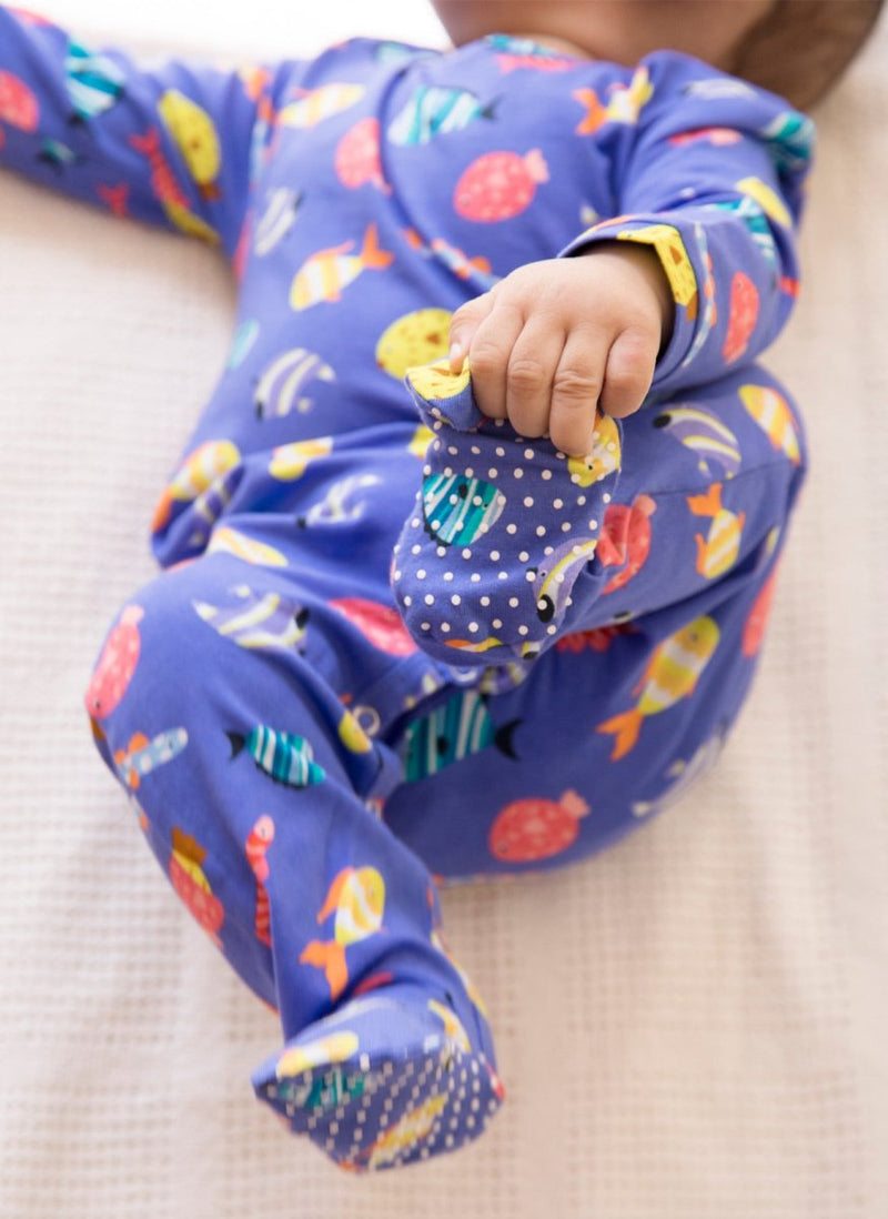 Buy Organic Cotton Sleepsuit with Footsie- Fuzzy Fishes | Shop Verified Sustainable Kids Sleepsuits on Brown Living™