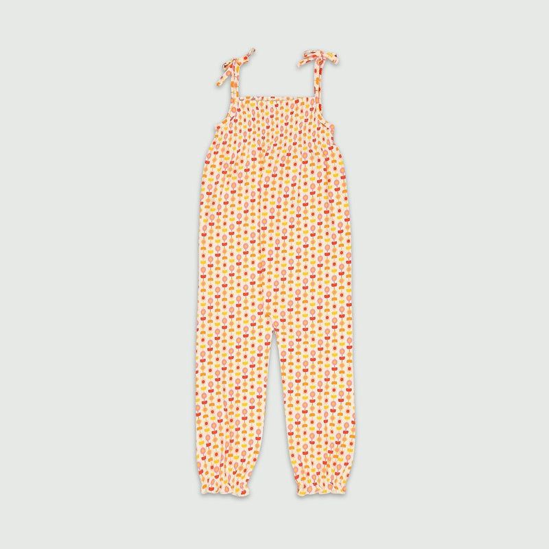 Buy Organic Cotton Smocked Jumpsuit- Indian Flora White | Shop Verified Sustainable Kids Frocks & Dresses on Brown Living™