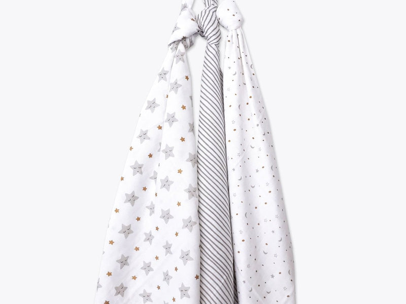 Buy Organic Muslin Swaddles Set of 3 Sleepy Star Metallic | Shop Verified Sustainable Baby Swaddle on Brown Living™