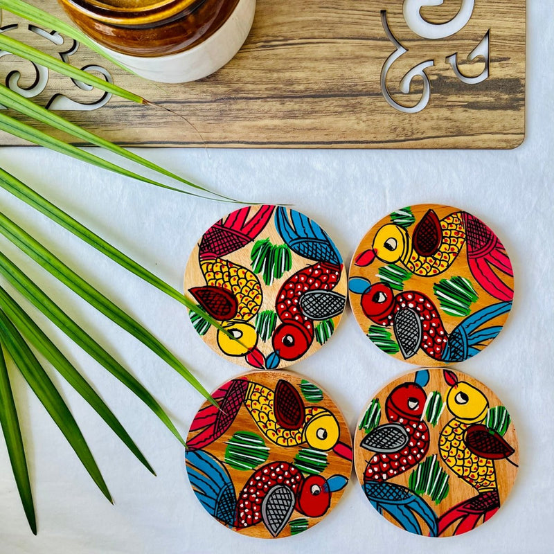 Buy Pakhi - Round Wooden Coasters | Shop Verified Sustainable Table Decor on Brown Living™