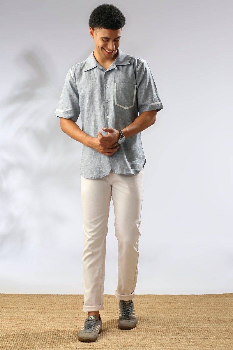 Buy Palm Resort Collar Shirt - Blue Melange | Shop Verified Sustainable Mens Shirt on Brown Living™