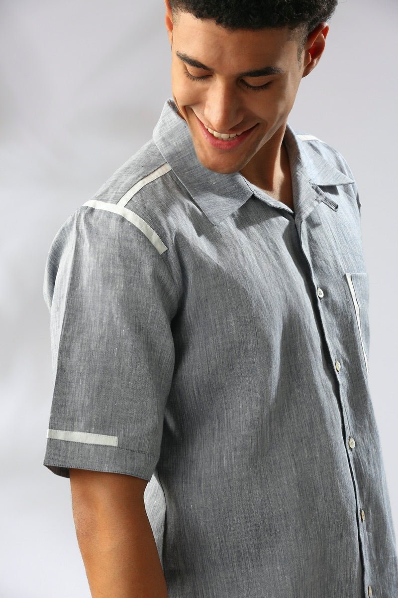 Buy Palm Resort Collar Shirt - Blue Melange | Shop Verified Sustainable Mens Shirt on Brown Living™