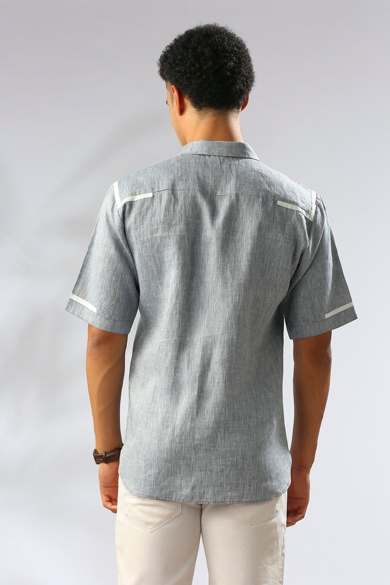 Buy Palm Resort Collar Shirt - Blue Melange | Shop Verified Sustainable Mens Shirt on Brown Living™