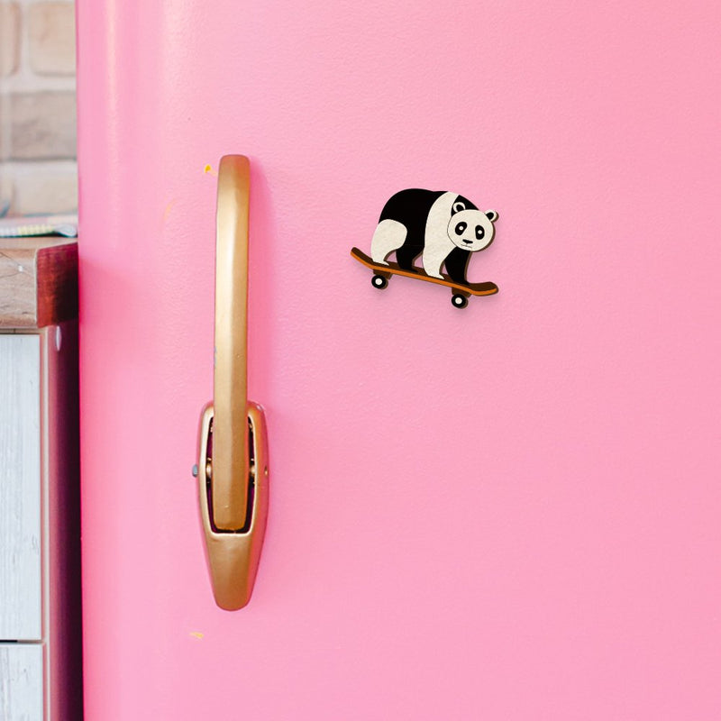 Buy Panda Skateboard Hand Painted Wooden Magnet | Shop Verified Sustainable Stationery on Brown Living™