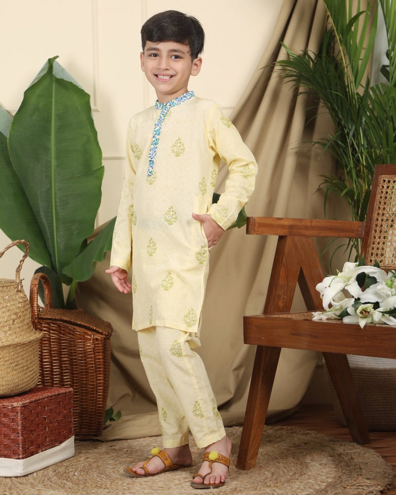 Buy Panna Boys Ethnic Kurta with Nehru Jacket and Churidaar Set | Shop Verified Sustainable Kids Ethnic Sets on Brown Living™