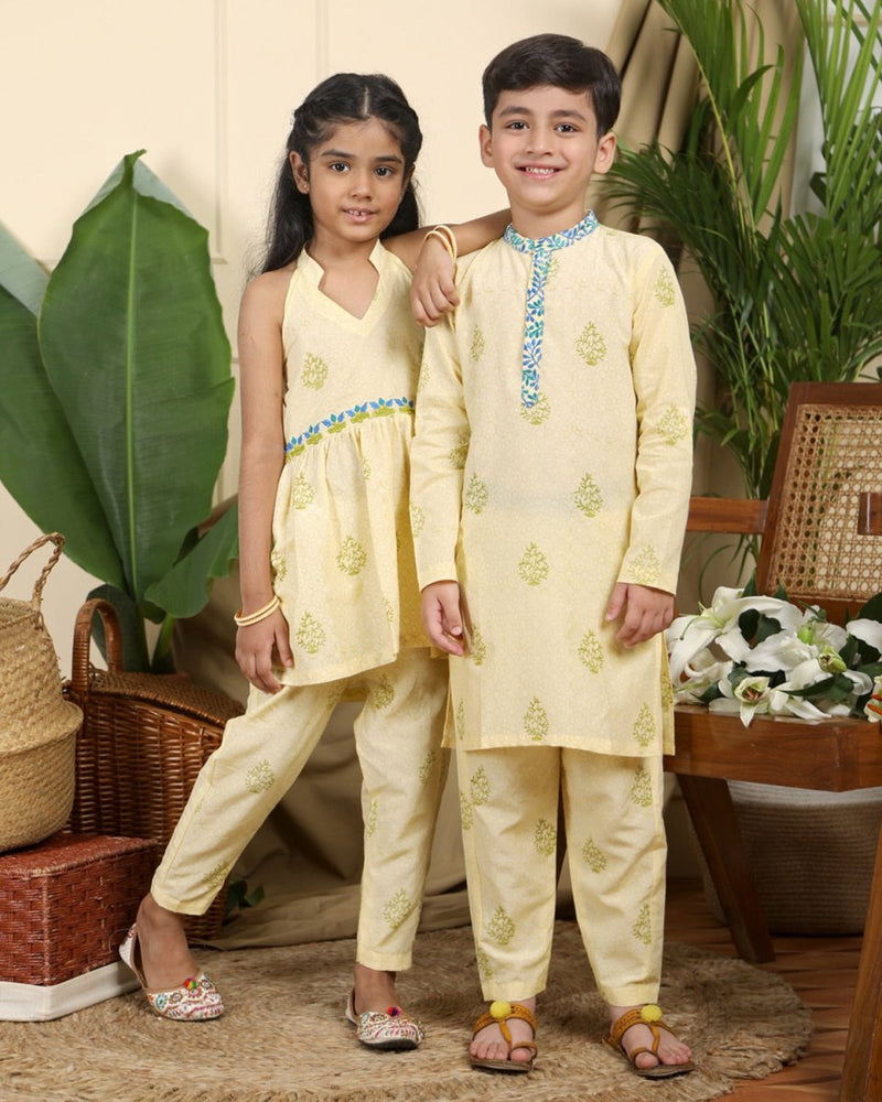 Buy Panna Boys Ethnic Kurta with Nehru Jacket and Churidaar Set | Shop Verified Sustainable Kids Ethnic Sets on Brown Living™