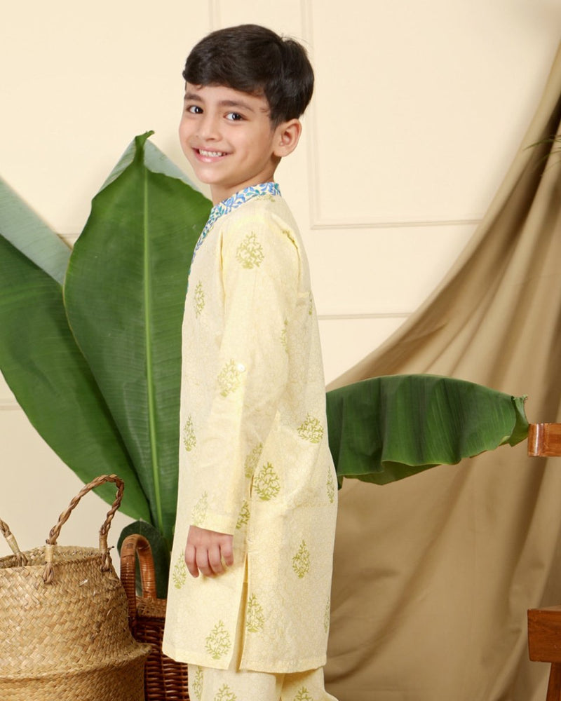 Buy Panna Boys Ethnic Kurta with Nehru Jacket and Churidaar Set | Shop Verified Sustainable Kids Ethnic Sets on Brown Living™