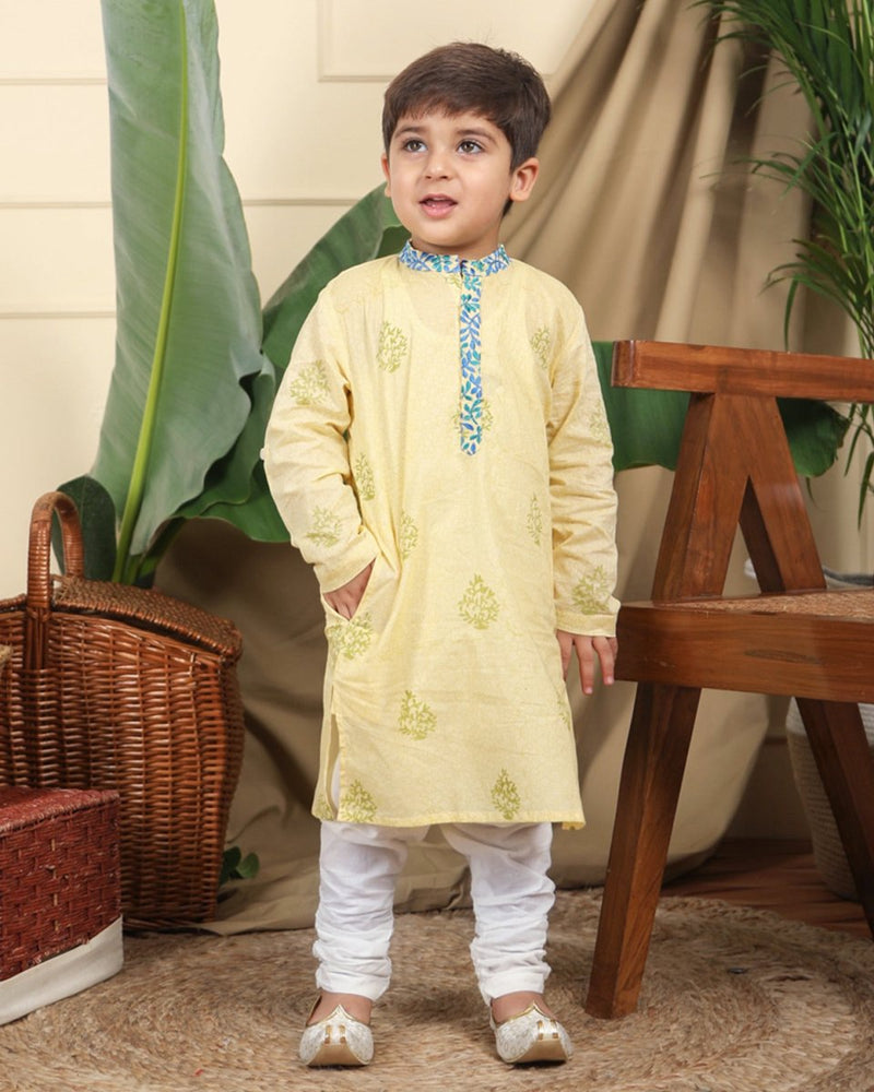 Buy Panna Boys Hand-Block Printed Cotton Ethnic Kurta Set | Shop Verified Sustainable Kids Ethnic Sets on Brown Living™