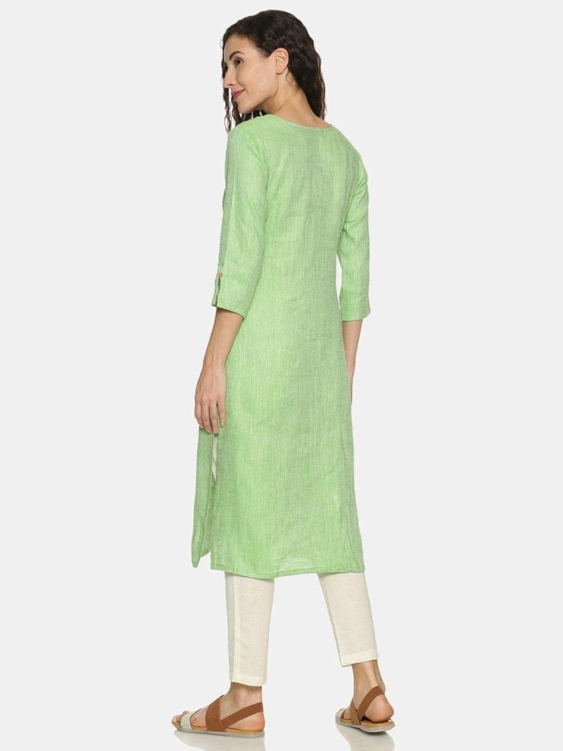 Buy Parrot Green Colour Solid Hemp Straight Long Kurta For Women | Shop Verified Sustainable Womens Kurta on Brown Living™