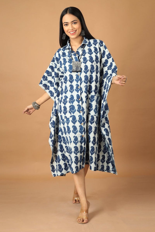 Buy Pattrika Dabu Indigo Kaftan | Shop Verified Sustainable Womens Kurta on Brown Living™