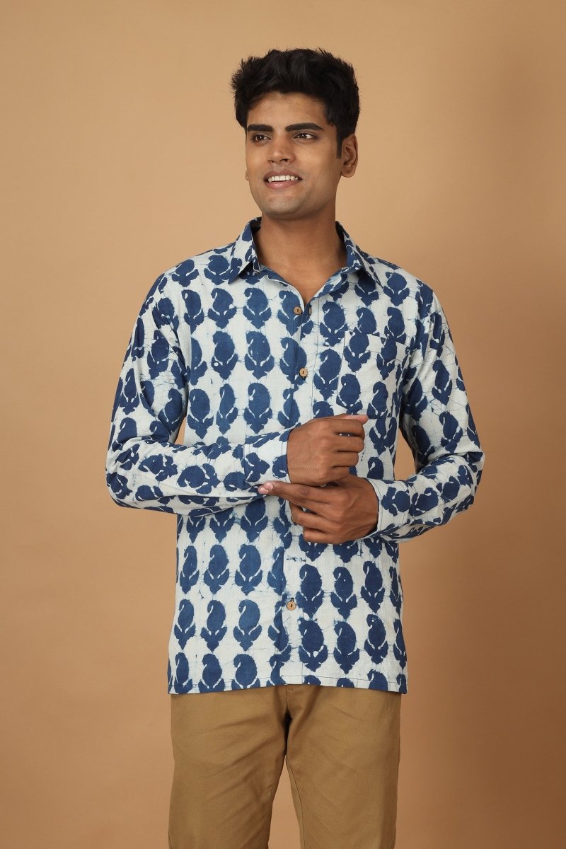 Buy Pattrika Dabu Indigo Mens Cotton Shirt | Shop Verified Sustainable Mens Shirt on Brown Living™