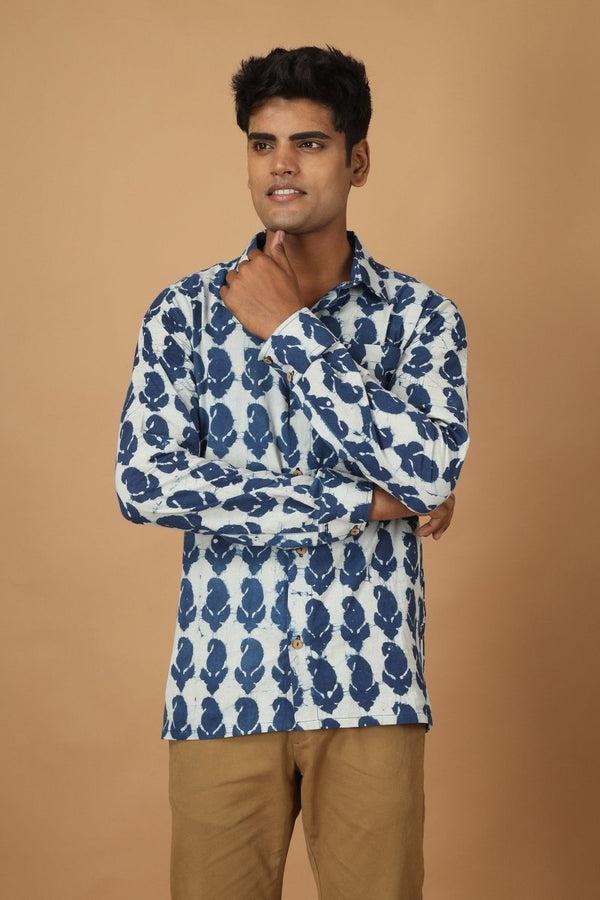 Buy Pattrika Dabu Indigo Mens Cotton Shirt | Shop Verified Sustainable Mens Shirt on Brown Living™