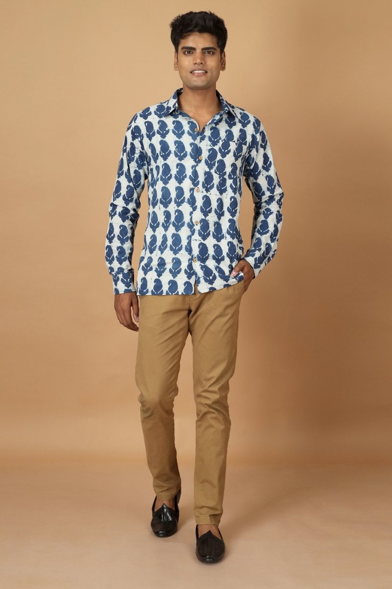 Buy Pattrika Dabu Indigo Mens Cotton Shirt | Shop Verified Sustainable Mens Shirt on Brown Living™