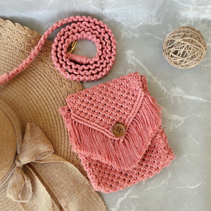 Peach Macrame Mobile Sling Bag | Verified Sustainable Bags on Brown Living™