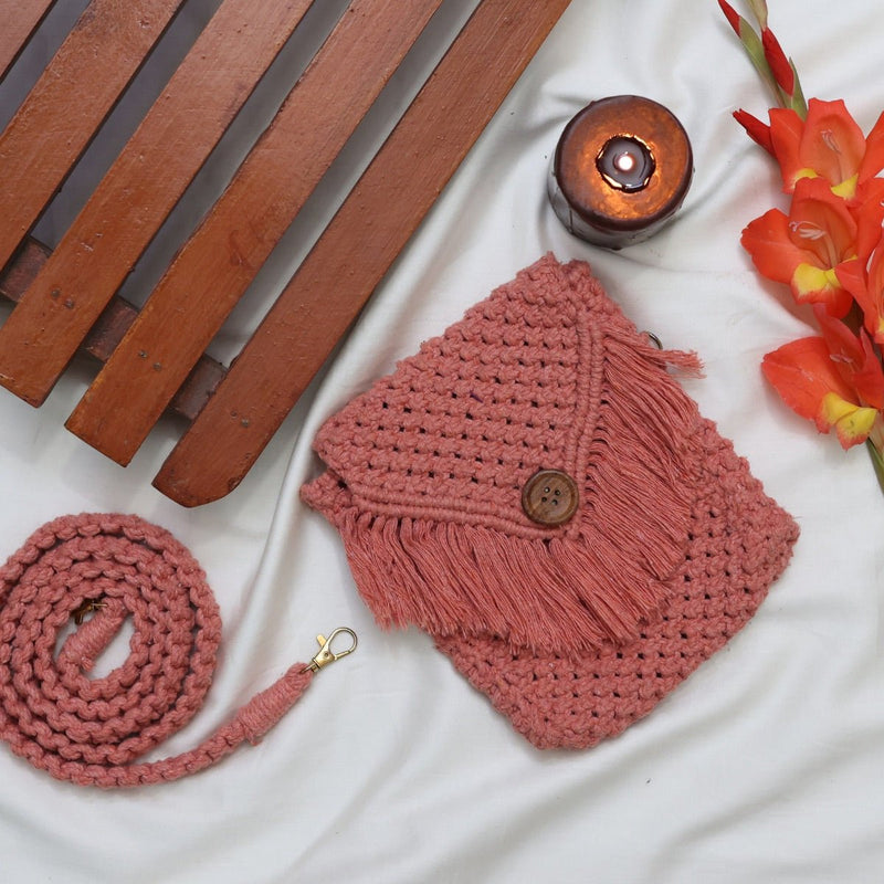 Peach Macrame Mobile Sling Bag | Verified Sustainable Bags on Brown Living™