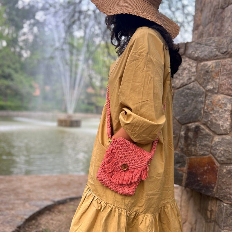 Peach Macrame Mobile Sling Bag | Verified Sustainable Bags on Brown Living™