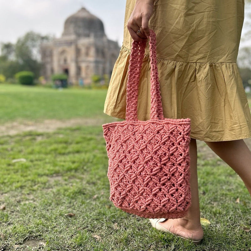 Peach Macrame Tote Bag | Verified Sustainable Bags on Brown Living™