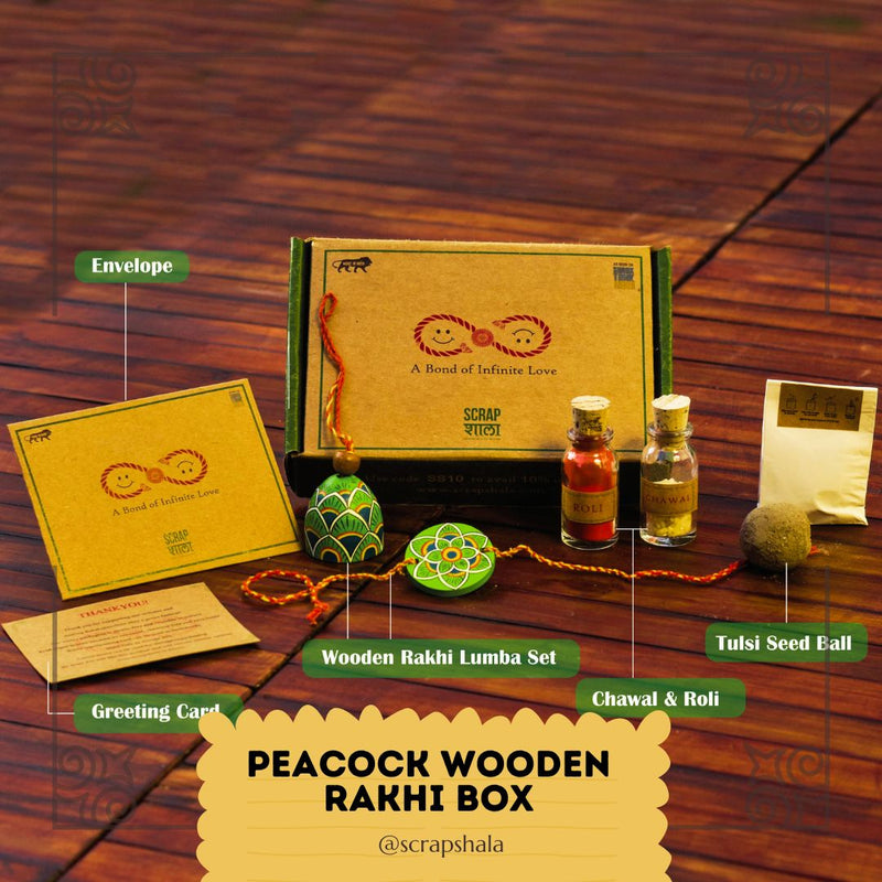 Buy Peacock Wooden Rakhi Family Box | Pair Of 2 Reusable Rakhi | Shop Verified Sustainable Rakhi on Brown Living™