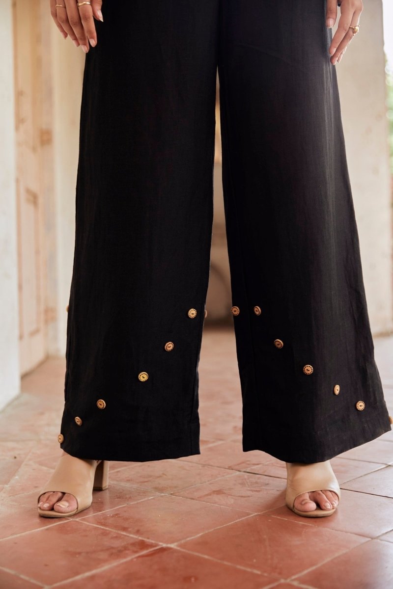 Buy Perched Black Trousers | Hemp Bamboo Fabric | Naturally Dyed | Shop Verified Sustainable Womens Trousers on Brown Living™