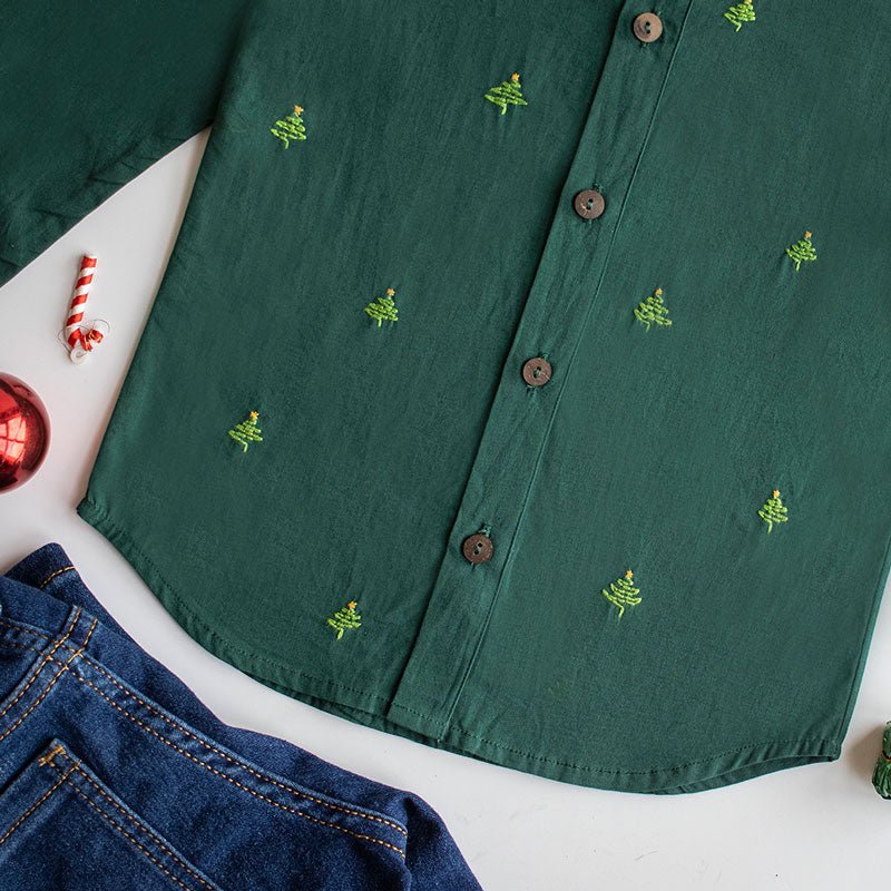 Buy Pined Pine Trees Embroidered Formal Shirt | Shop Verified Sustainable Kids Shirts on Brown Living™