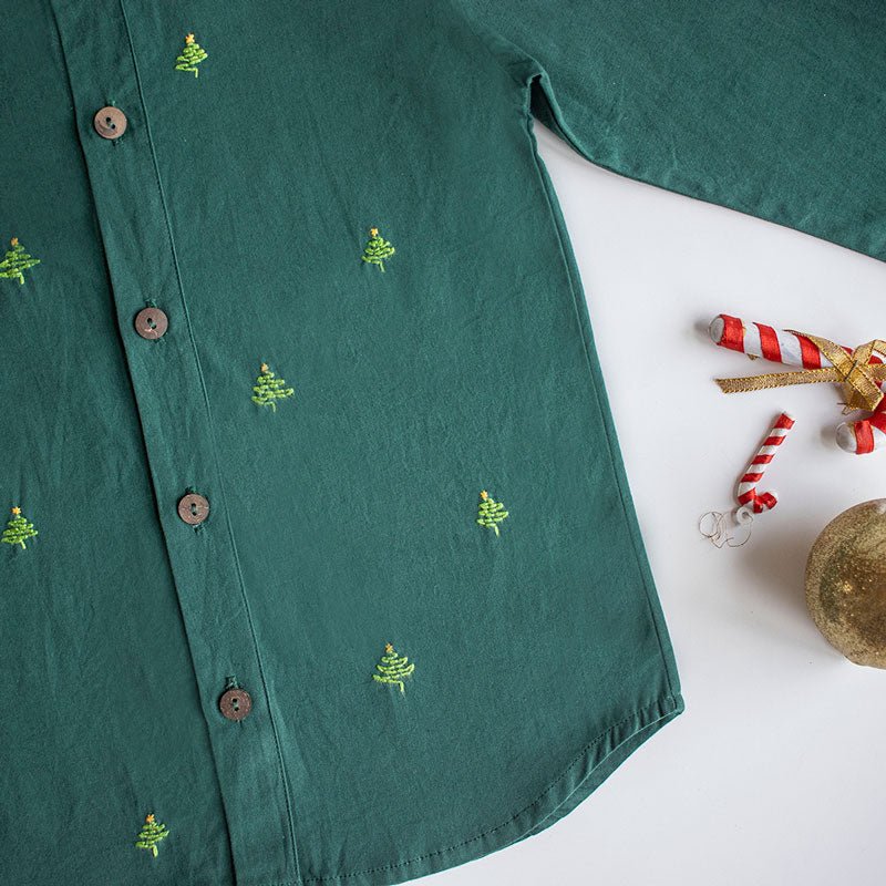 Buy Pined Pine Trees Embroidered Formal Shirt | Shop Verified Sustainable Kids Shirts on Brown Living™